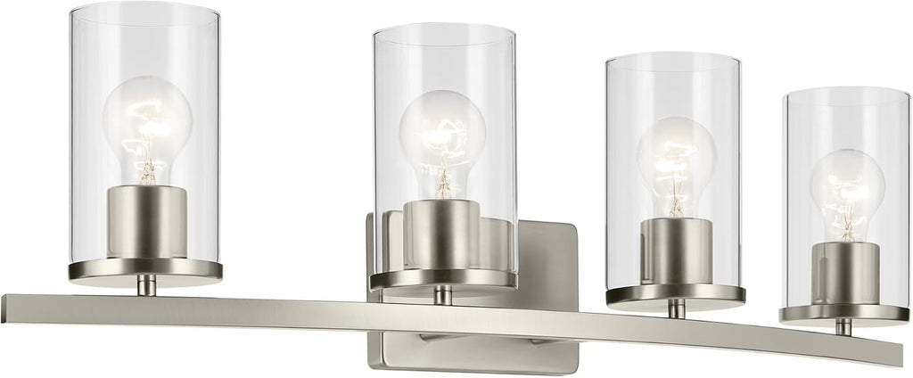 Kichler Crosby 31.25' 4-Light Bathroom Vanity Light Fixture with Clear Glass in Brushed Nickel, Modern Wall Mount Lighting for Bathroom Over Mirror (31.25' x 8.75'), 45498NICLR
