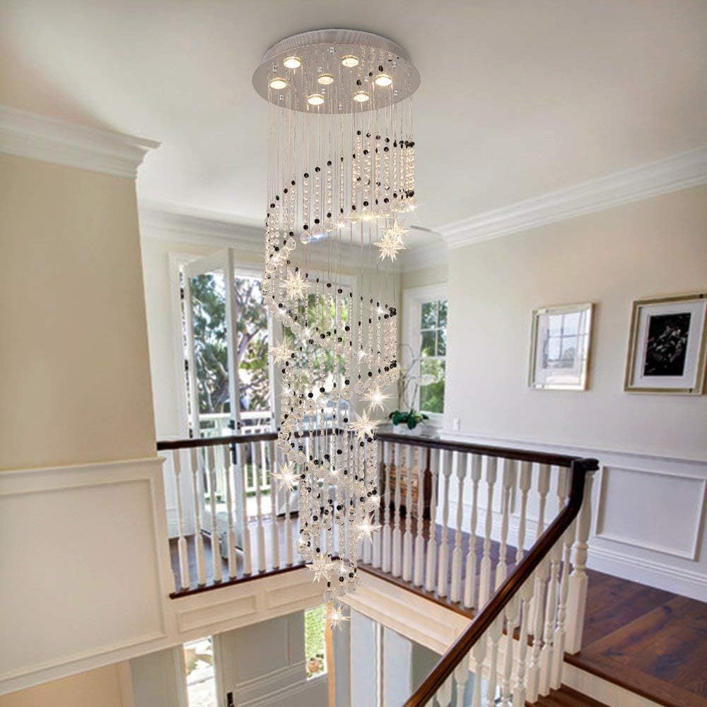 Saint Mossi 7-Lights Crystal Chandelier for High Ceiling, Modern Large Lighting Fixture, Raindrop Ceiling Light, Crystal Light Modern Flush Mount Ceiling Light Fixture,H58 X D20