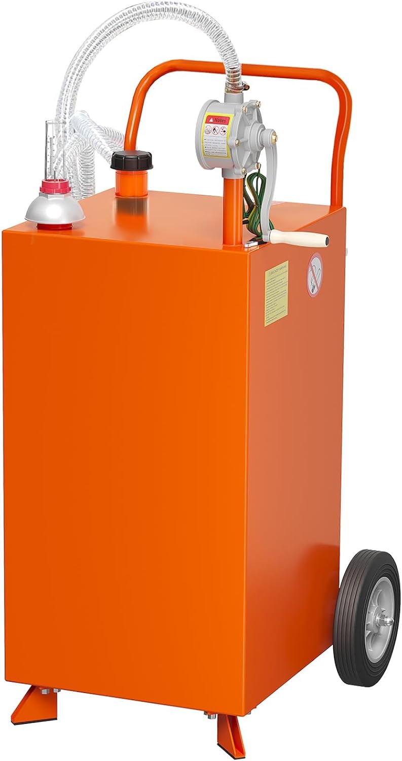 40 Gallon Fuel Caddy with Transfer Pump - Gas and Diesel Holding Tank for Automobiles, Lawn Mowers, ATVs, Boats & Recreational Vehicles, Orange