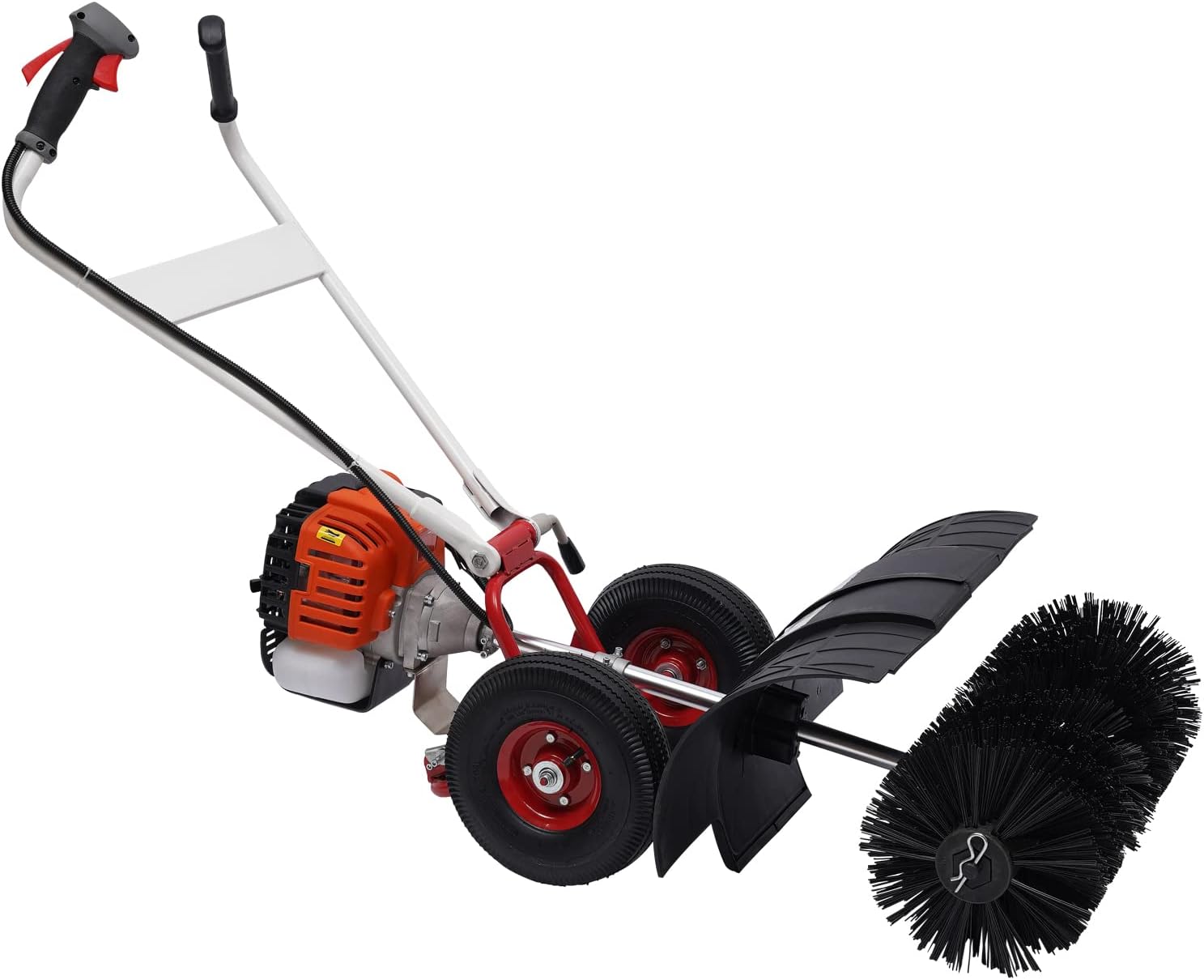 Hand Held Gas Power Broom,52cc 2.5HP Outdoor Hand Push Sweeper, Gas Power Walk-Behind Sweeper for Cleaning Snow Driveway Grass Lawn Garden