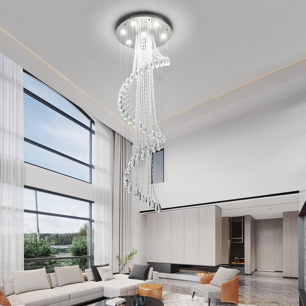 Saint Mossi 7-Lights K9 Crystal Chandelier, Raindrop Chandelier Light Fixture, Modern High Ceiling Lighting, Modern Pendant Light Flush Mount Ceiling Light Fixture,H71 x D24