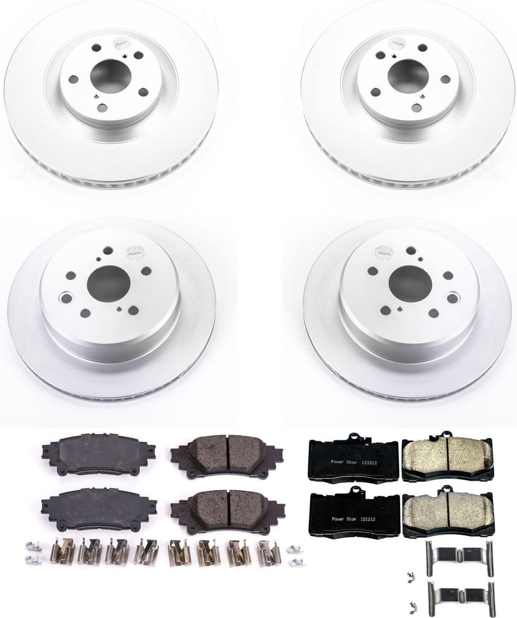 PowerStop Front and Rear Brake Kit for Lexus GS200t 2016-17 |GS300 2018-19 |GS350 2013-20 |GS450h 2013-18 |IS200t 2016-17 - Fully-Coated Disc Rotors with Z17 Ceramic Brake Pads Replacement, CRK6513