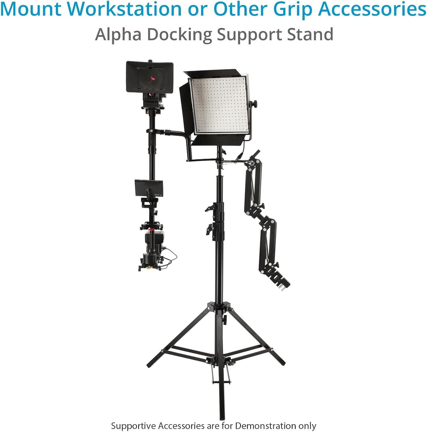 PROAIM Alpha Mobile Workstation: Height Adjustable Stand with 5/8 Baby Pin Mount, Monitor Mount, Wheel Set, Laptop & Accessory Tray. for Camera Operators, Photographers & Videomakers (TP-ALPA-02)