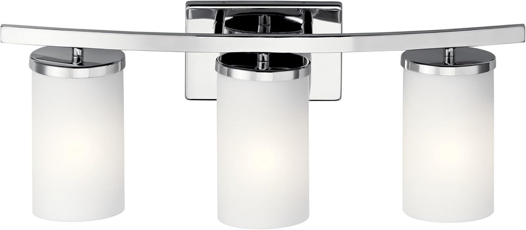 Kichler Crosby 23' Vanity Light in Chrome, 3-Light Contemporary Bathroom Light with Satin Etched Cased Opal Glass, (23' L x 8.75' H), 45497CH