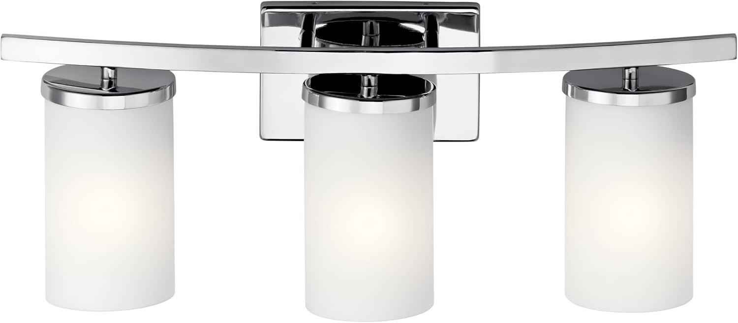 Kichler Crosby 23' Vanity Light in Chrome, 3-Light Contemporary Bathroom Light with Satin Etched Cased Opal Glass, (23' L x 8.75' H), 45497CH