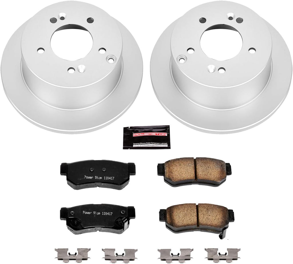PowerStop Rear Brake Kit for Hyundai Sonata 2006-08 |Tucson 2005-09 |XG300 2001 |XG350 2002-05 |Kia Optima 2007-10 - Fully-Coated Disc Rotors with Z17 Ceramic Brake Pads Replacement, CRK5214