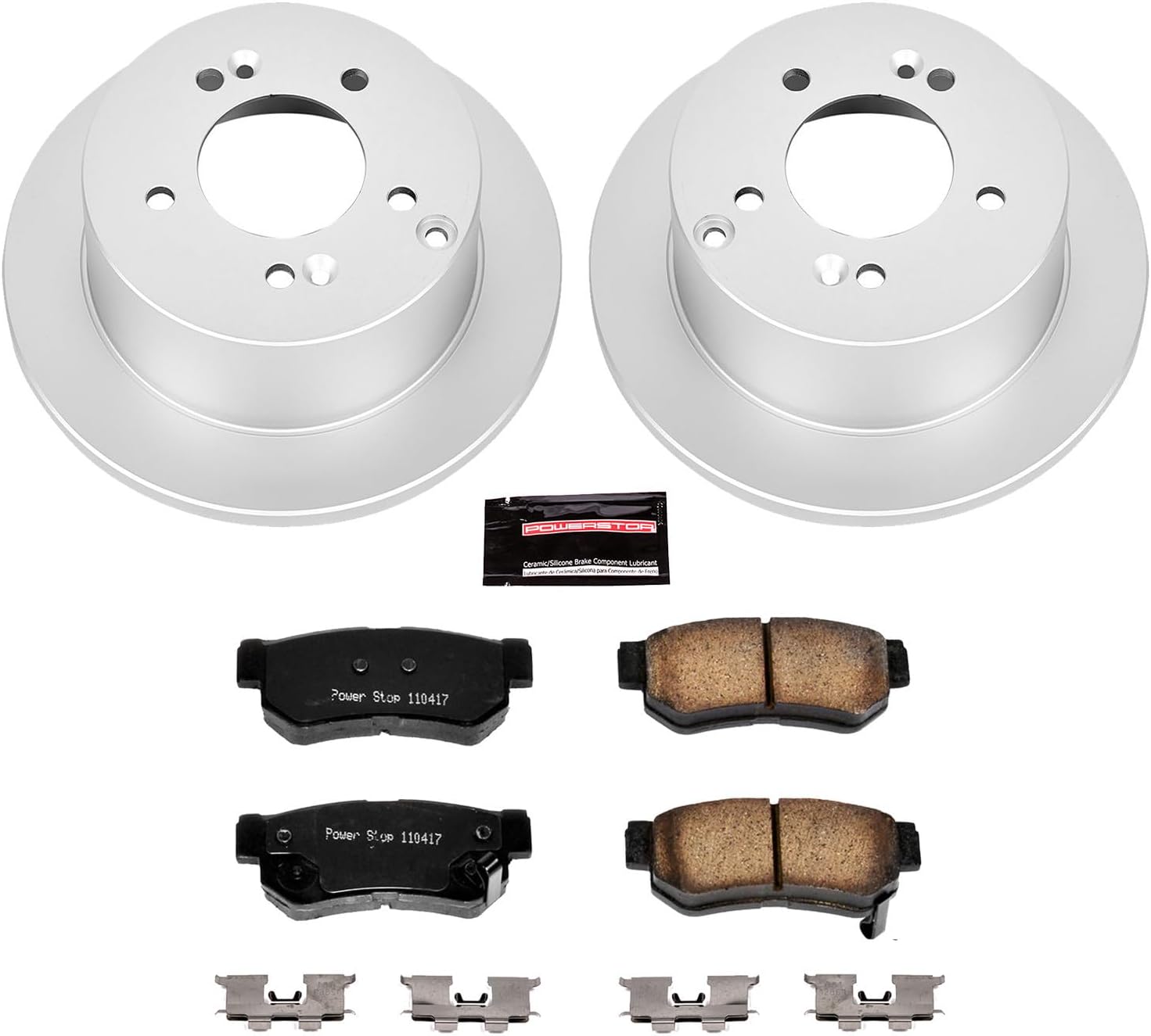 PowerStop Rear Brake Kit for Hyundai Sonata 2006-08 |Tucson 2005-09 |XG300 2001 |XG350 2002-05 |Kia Optima 2007-10 - Fully-Coated Disc Rotors with Z17 Ceramic Brake Pads Replacement, CRK5214