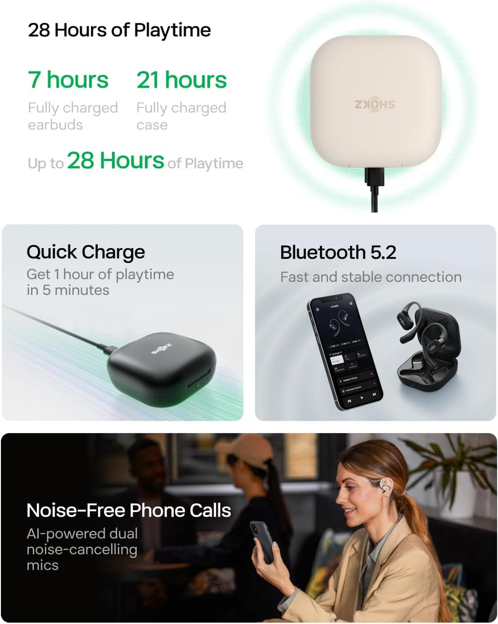 SHOKZ OpenFit-Open-Ear True Wireless Bluetooth Headphones with Microphone,Earbuds with Earhooks,Sweat Resistant,Fast Charging,28HRS Playtime,Compatible with iPhone&Android,Beige,Bluetooth5.2