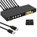4K60Hz 2K@144Hz MST KVM Switch 2 Monitors 4 Compuers (1 DP in, DP + HDMI Out) with Cables, Audio, Microphone, USB 3.0 Hub Supports Keyboard Mouse Switching Suit for Laptops, PCs