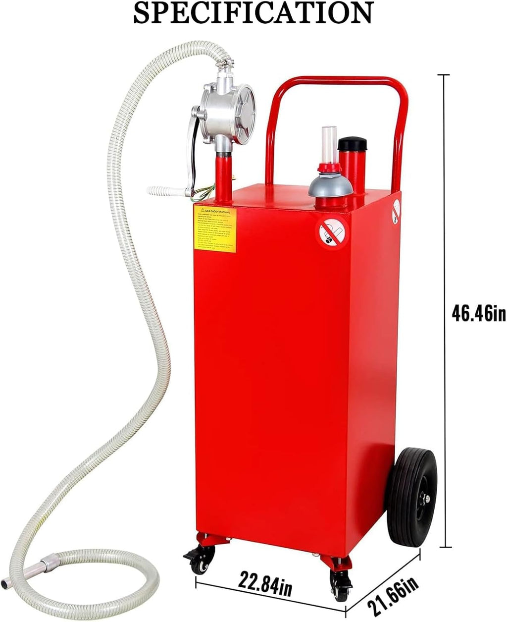 30 Gallon Gas Caddy with Pump on 4 Wheels, Portable Fuel Storage Tank, Manual Transfer Pump for Gasoline & Diesel, Stainless Steel for Cars, Lawn Mowers, ATVs, Boats