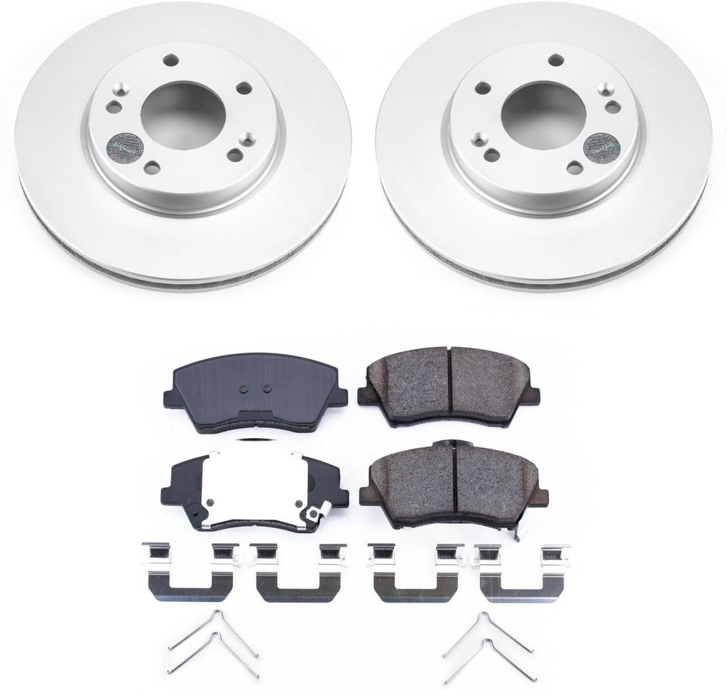 PowerStop Front Brake Kit for Hyundai Ioniq 2017-22 | Kia Niro 2017-22 - Fully-Coated Disc Rotors with Z17 Ceramic Brake Pads Replacement, CRK7893