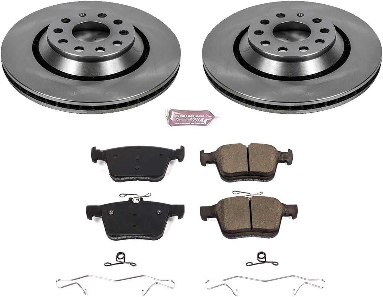 PowerStop Rear Brake Kit for Audi A3 Quattro 2019-20 |Q3 2019-25 |RS3 2017-20 |S3 2015-20 |TT RS Quattro 2018-22 |Audi TTS Quattro 2016-21 - Z17 Ceramic Brake Pads & Disc Rotors Replacement, KOE7084
