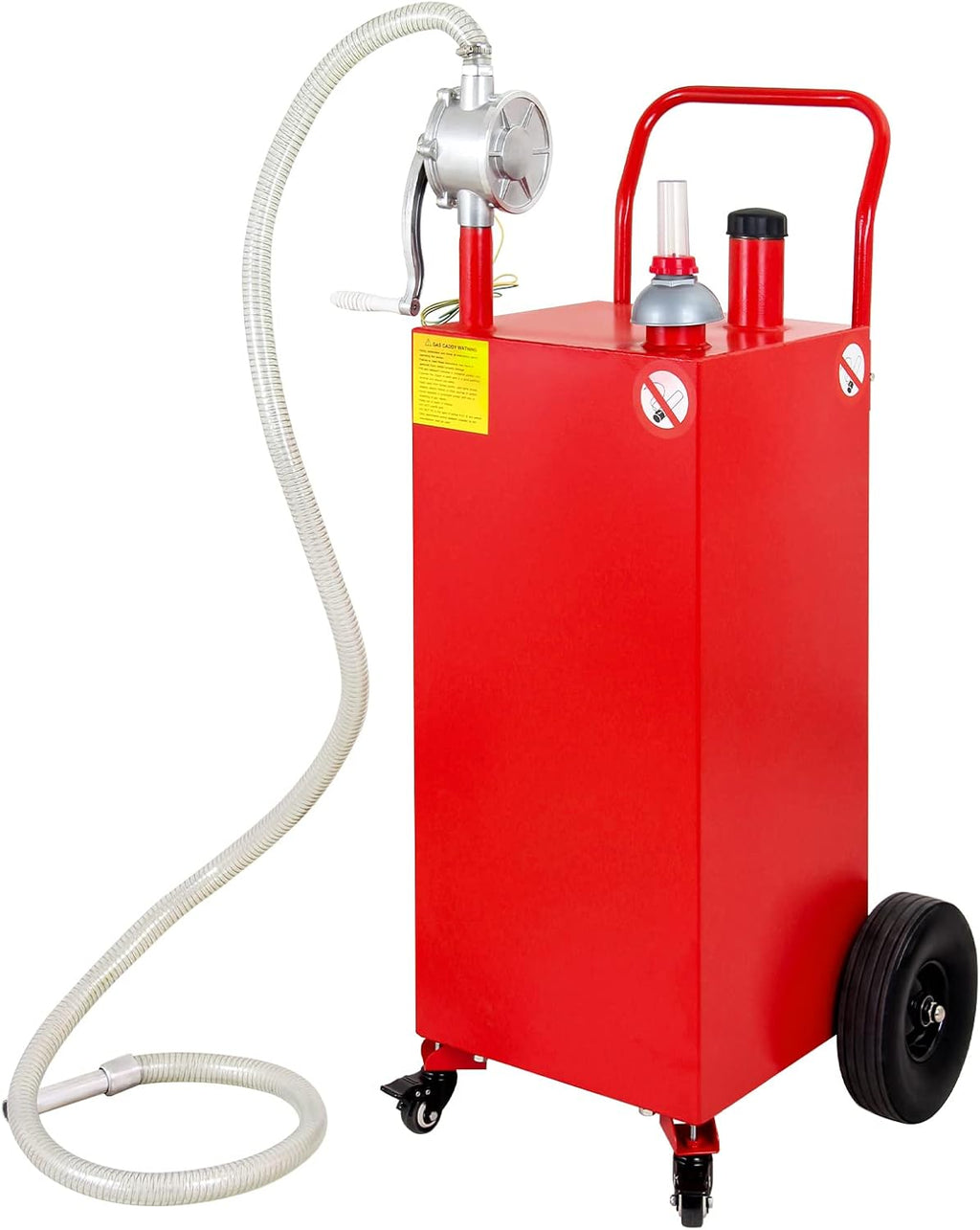 30 Gallon Portable Gas Caddy with Manual Transfer Pump - Fuel Caddy on 4 Wheels for Cars, ATVs, Boats, Lawn Mowers, Red