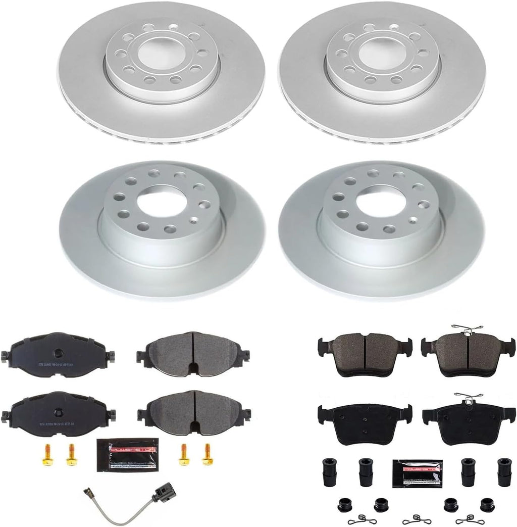 PowerStop Front and Rear Brake Kit for Volkswagen Jetta 2019-24 - Fully-Coated Disc Rotors with Z23 Carbon-Fiber Ceramic Brake Pads Upgrade, CRK8365