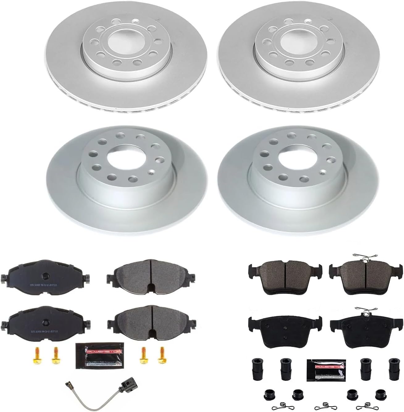 PowerStop Front and Rear Brake Kit for Volkswagen Jetta 2019-24 - Fully-Coated Disc Rotors with Z23 Carbon-Fiber Ceramic Brake Pads Upgrade, CRK8365