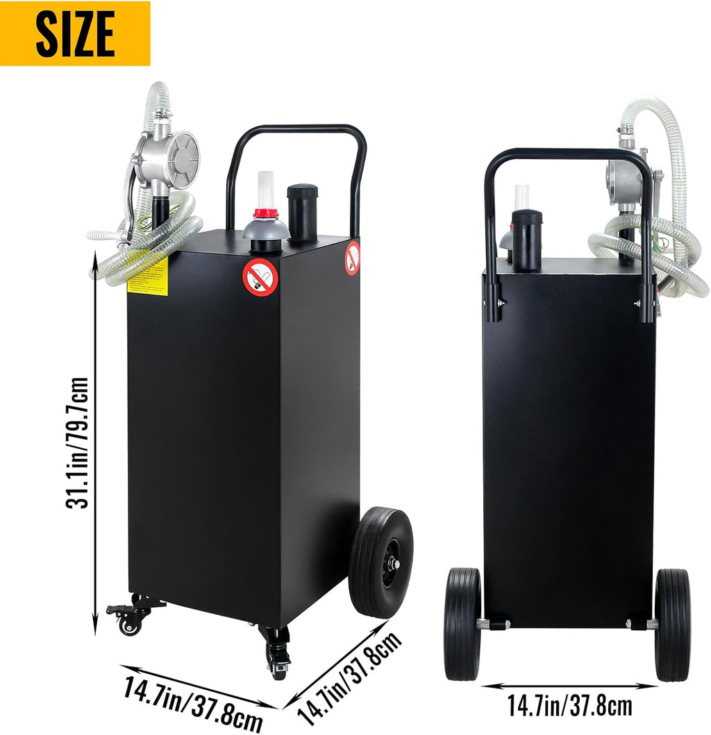 30 Gallon Gas Caddy, Portable Fuel Storage Tank, Large Gasoline Container Diesel Can with Pump Rolling and Solid Rubber Wheels for Boat, ATV, Car, Motorcycle,UTV, BLACK