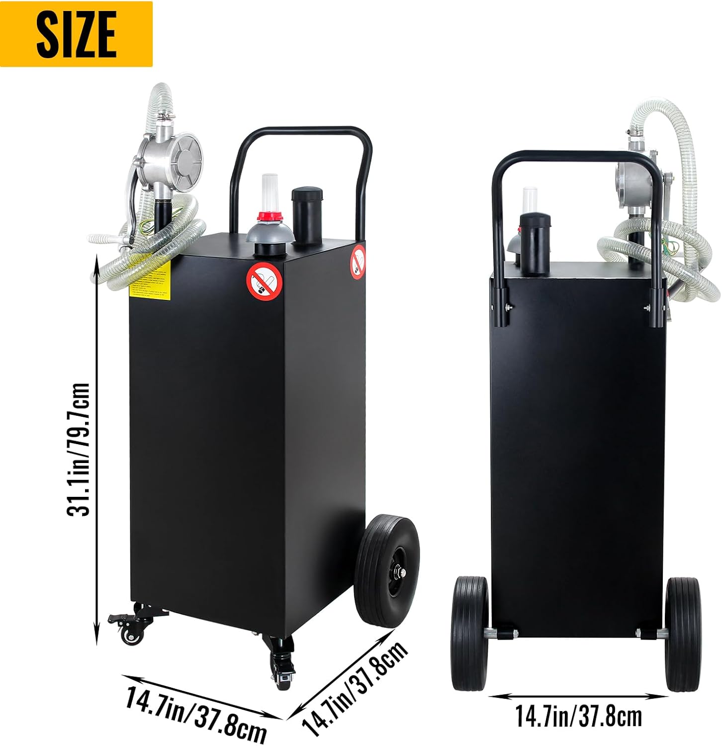 30 Gallon Gas Caddy, Portable Fuel Storage Tank, Large Gasoline Container Diesel Can with Pump Rolling and Solid Rubber Wheels for Boat, ATV, Car, Motorcycle,UTV, BLACK