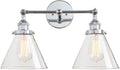 Permo Vintage Industrial Antique 2-Lights Wall Sconces with Dual Funnel Clear Glass Shade (Chrome)