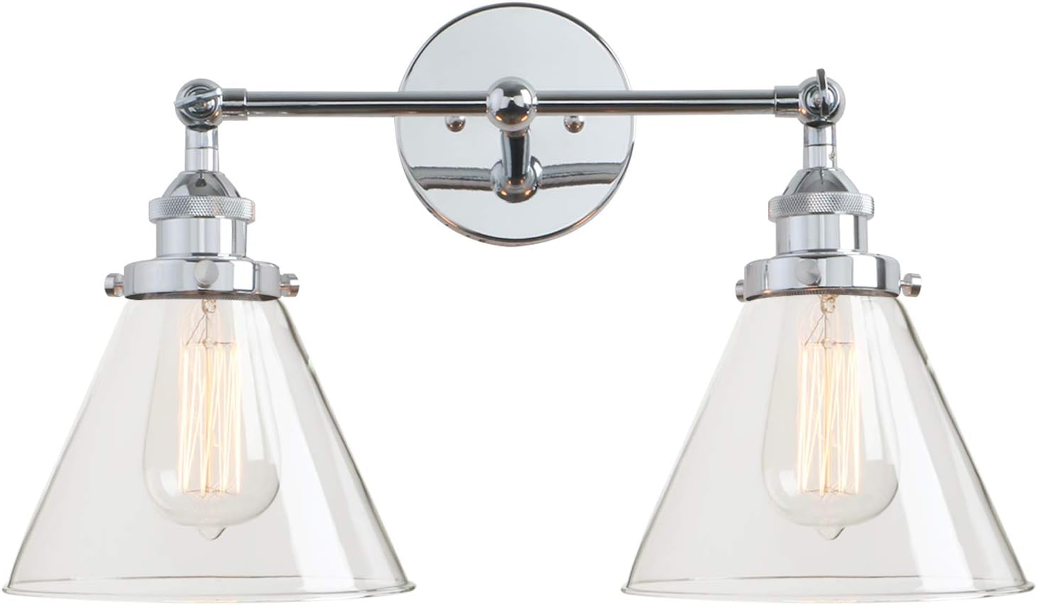 Permo Vintage Industrial Antique 2-Lights Wall Sconces with Dual Funnel Clear Glass Shade (Chrome)