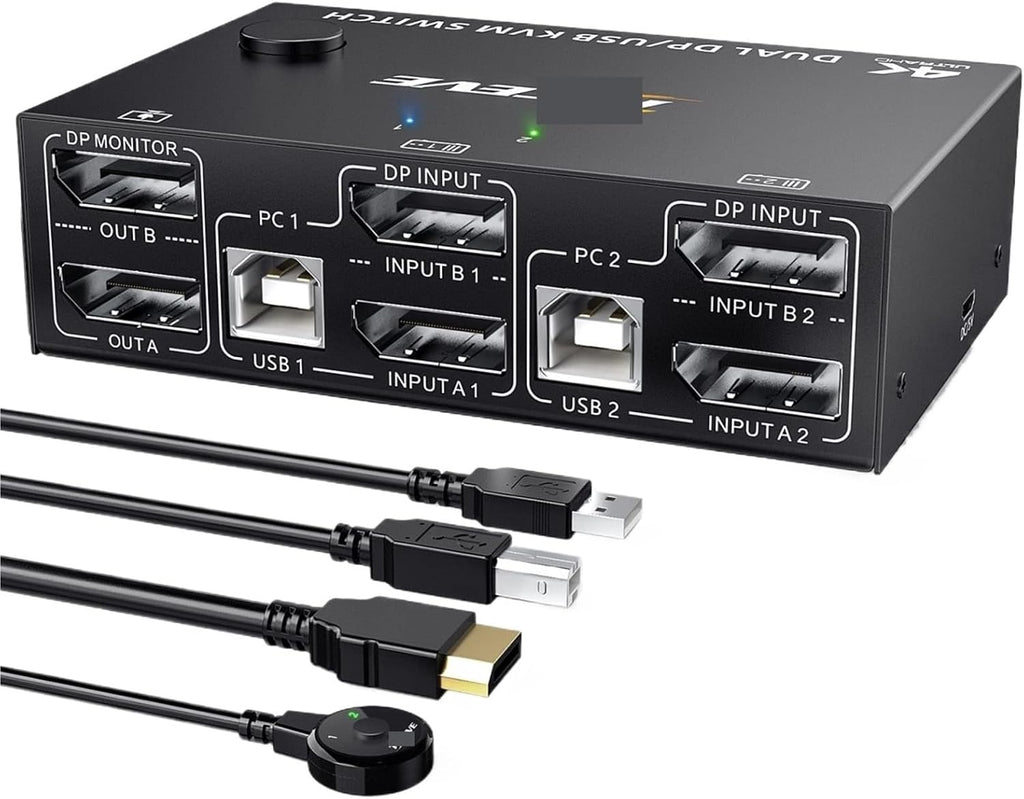KVM Switch Dual Monitor,2 in 2 Out, 1.4 Extended Display KVM Switch for 2 Computers Share 2 Monitors and 4 USB 2.0 Ports