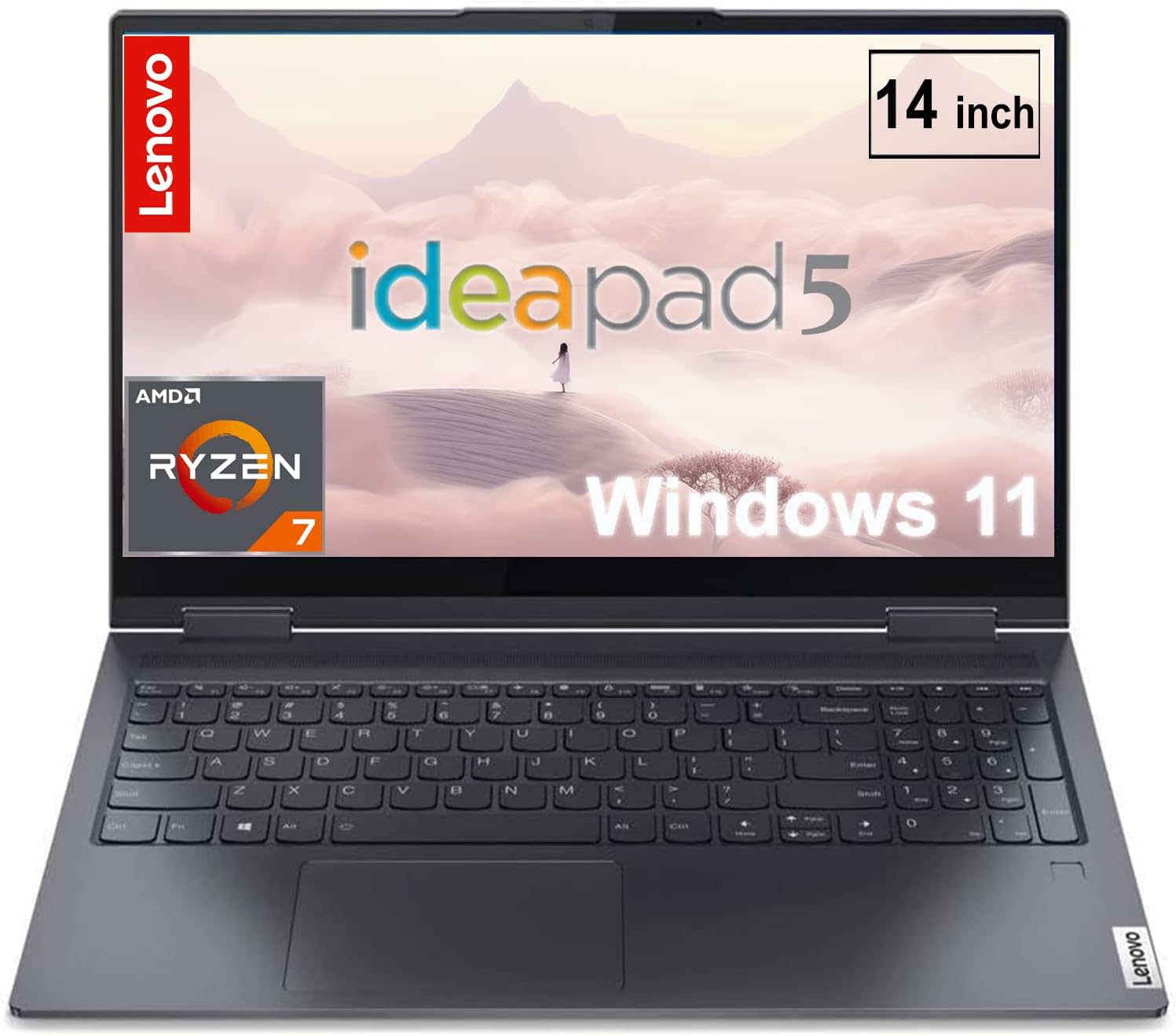 Lenovo IdeaPad 5 14 Inch Touchscreen Laptop | Backlit Keyboard, Fingerprint Reader | AMD Ryzen 7 5700U, 8-Core CPU | 8GB RAM, 512GB NVMe SSD | Windows 11 | Graphite Grey | WiFi-6 | HD 720p Webcam