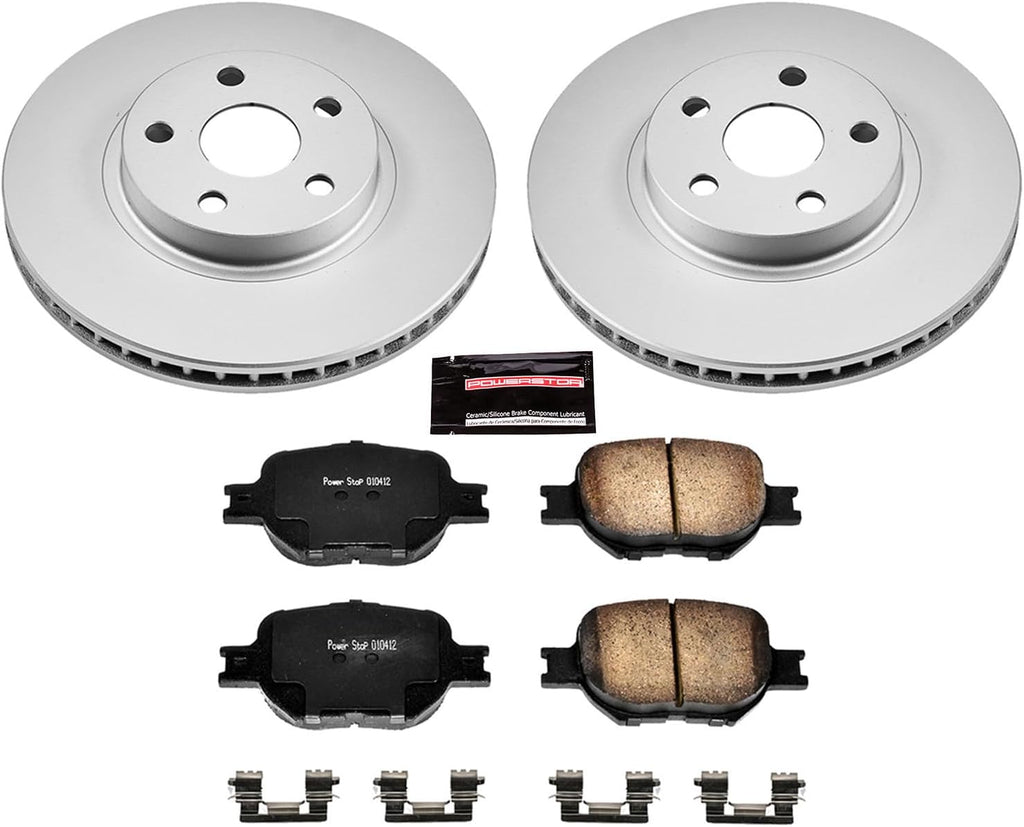 PowerStop Front Brake Kit for Scion tC 2005-10 | Toyota Celica 2000-05 - Fully-Coated Disc Rotors with Z17 Ceramic Brake Pads Replacement, CRK2313