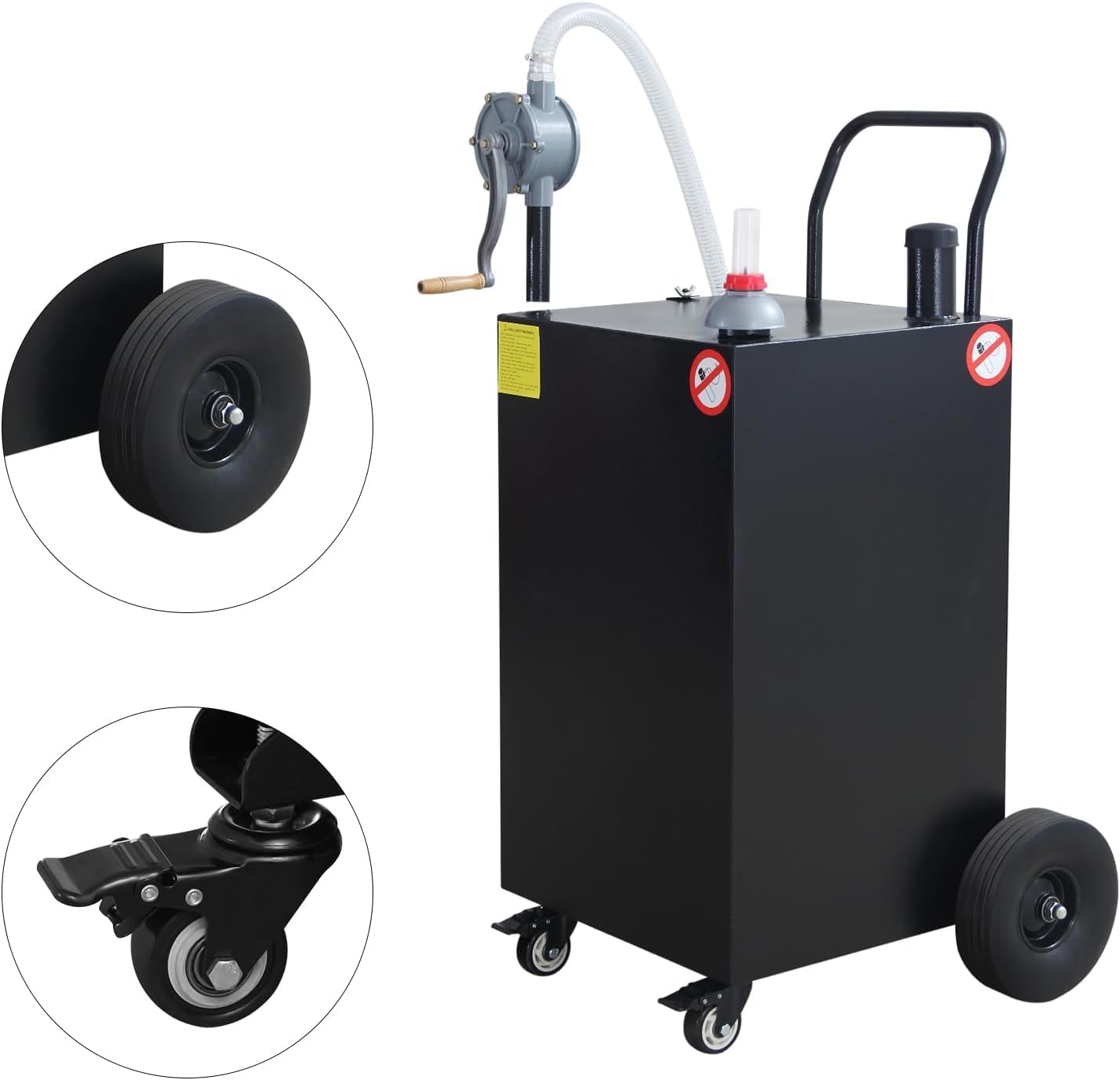 45 Gallon Fuel Caddy With Pump, Portable Gasoline Diesel Storage Tank On Wheels, Heavy Duty Gas Can With Hose & Manual Siphon Pump for Car, Truck, ATV, Boat, Mower, Motorcycle (45 Gallon Black)