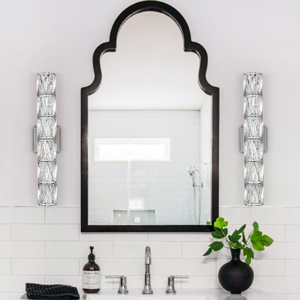 SAMTEEN Chrome Crystal Wall Sconce Contemporary 6-Light Crystal Sconces Wall Lighting Modern Nickel Wall Sconce Clear Glass Wall Light Fixture for Bathroom Living Room Bedroom Hallway