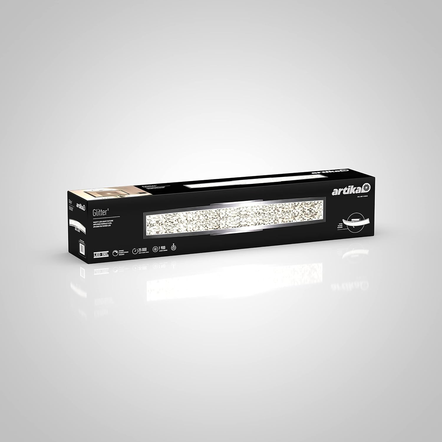 Artika Glitter 27W LED Modern and Glam Vanity Light Fixture, Chrome - Ideal for Bathroom Lighting, 1900 Lumens, Warm White Light 3000 Kelvin, No Bulb Required