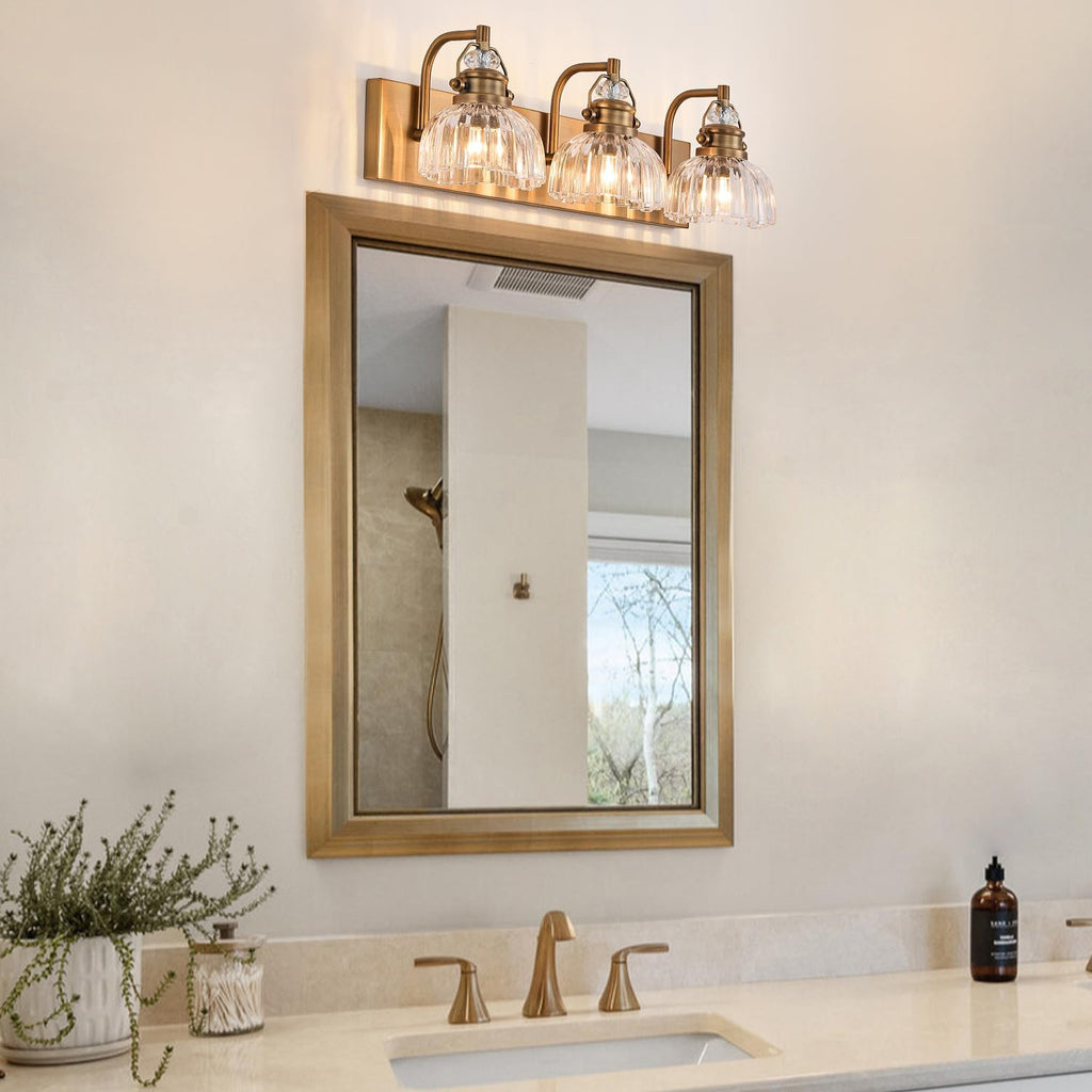 22.83 Inch Vintage 3-Light Vanity Light for Bathroom Brushed Brass Lighting Rustic Vanity Light for Mirror, Farmhouse Bathroom Lighting Fixture(Rust-Proof, Easy Install, Exclude Bulb)