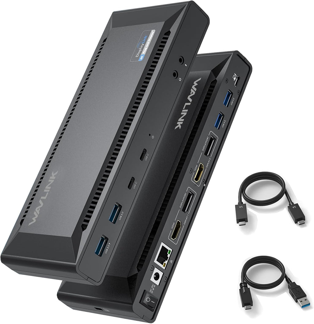 WAVLINK DisplayLink Laptop Docking Station - Dual Monitor 4K@60Hz, 100W Charging for Thunderbolt 4/3, USB-C/A, M1-M5 Mac/MacBook Neo, Windows, Chrome - 2HDMI, 2DP, 6 USB Ports, LAN, Audio