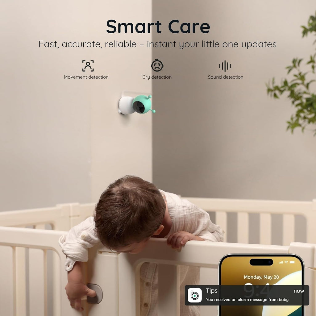 Boifun 2K Wifi Baby Monitor with 2 Cameras, Soothing Night Light, APP & 5' Split-screen Control, Motion/Cries/Noise/Customizable Alarm Zones Detect, Auto Tracking, PTZ, Humidity&Temperature Monitoring