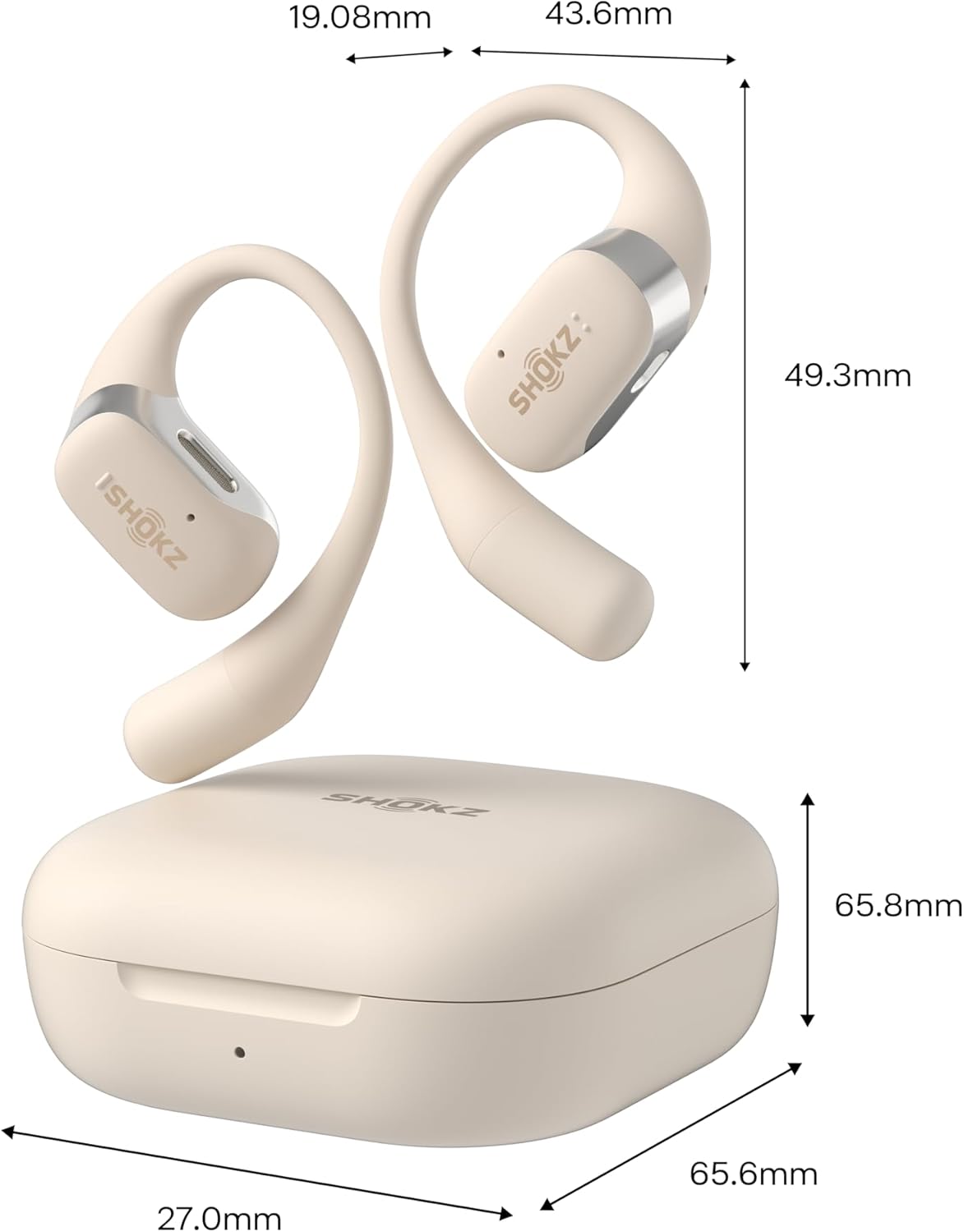SHOKZ OpenFit-Open-Ear True Wireless Bluetooth Headphones with Microphone,Earbuds with Earhooks,Sweat Resistant,Fast Charging,28HRS Playtime,Compatible with iPhone&Android,Beige,Bluetooth5.2