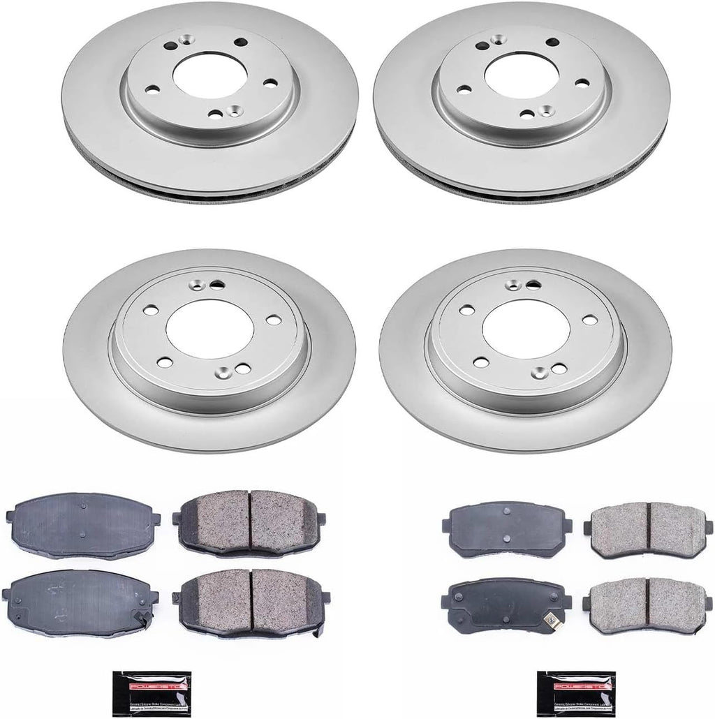 PowerStop Front and Rear Brake Kit for Hyundai Kona 2018-23 | Kia Seltos 2021-23 - Fully-Coated Disc Rotors with Z17 Ceramic Brake Pads Replacement, CRK8278