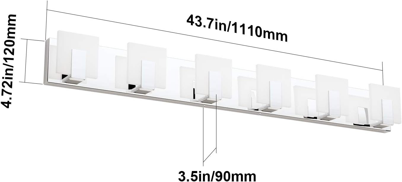 Aipsun 6 Lights Dimmable Modern LED Bathroom Vanity Light Acrylic Stainless Steel Chrome Up and Down Bathroom Wall Light Over Mirror(White Light 6000K)