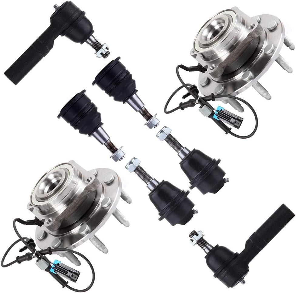 SCITOO 8pcs Suspension Kit Wheel Bearing For 2007-2010 For Chevy Silverado 2500 HD 2007-2010 Suburban 2500 w/Suspension Parts Upper Lower Ball Joint Wheel Bearing Hub Assembly Outer Tie Rod End