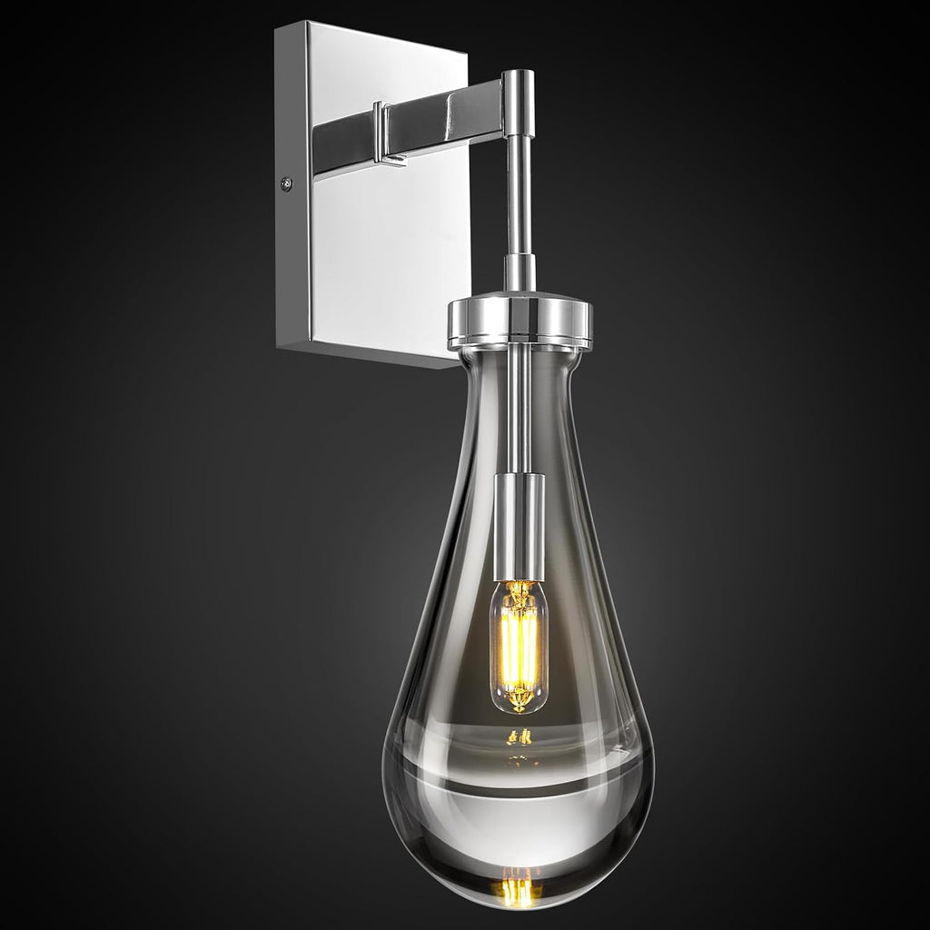 Raindrop Wall Sconces Chrome Sconces Wall Decor Modern Wall Lighting Glass Bathroom Sconces Indoor Vanity Light Wall Lamp for Bedroom Living Room Stair (1 Pack)