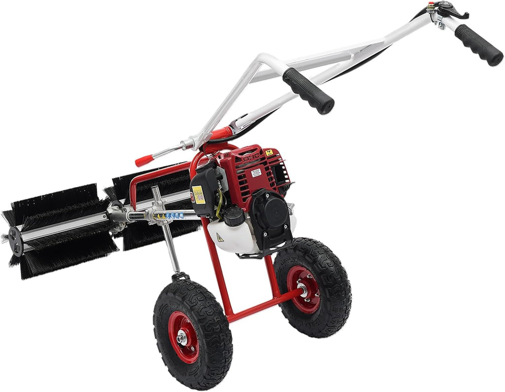 Gas Power Broom 37.CC 2.3HP 4 Stroke Gasoline Powered Artificial Lawn Sweeper Walk-Behind Outdoor Hand Push Sweeper, for Dirt Grass Leaves Lawn Debris Artificial Turf Snow Cleaning