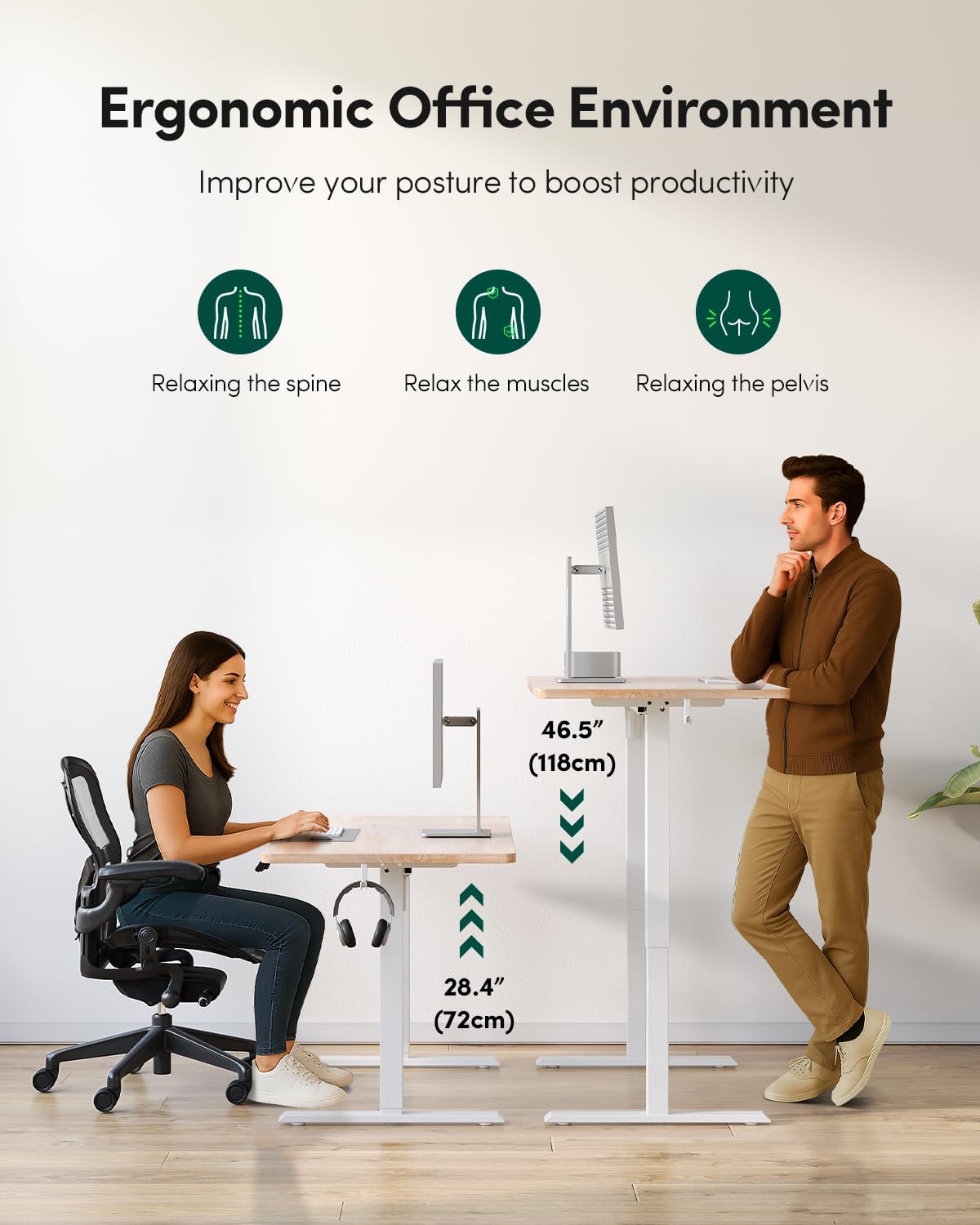FEZIBO One-Piece Standing Desk Adjustable Height Stand up Home Office Desk, 55x24 Inch Electric Standing Computer Desk, with 4 Memory Presets, Headphone Hook, Maple
