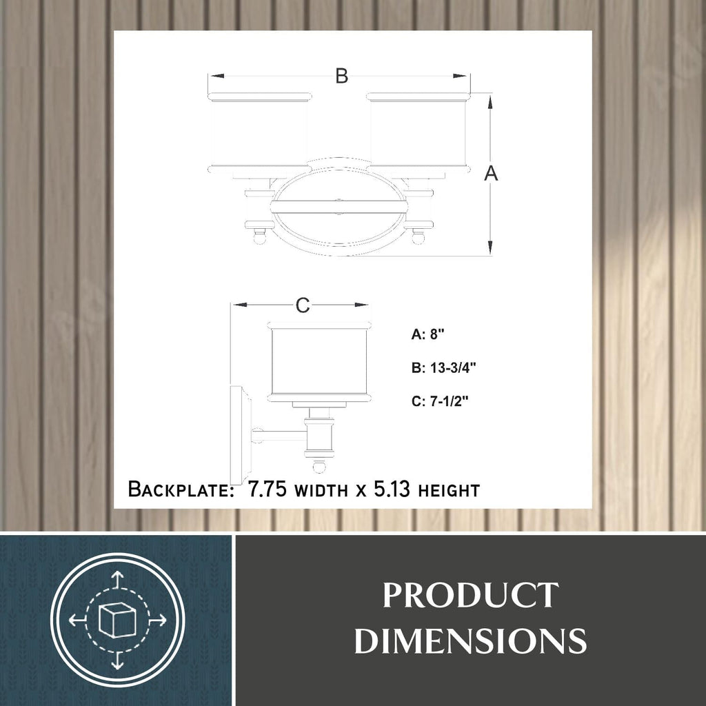 VAXCEL Carlisle 2-Light 13.75 inch Wide Chrome Transitional Bathroom Vanity Lighting Fixture, White Frosted Opal Glass Shade, Dimmable, LED Compatible, Reversible Over The Mirror Mounted Wall Sconce