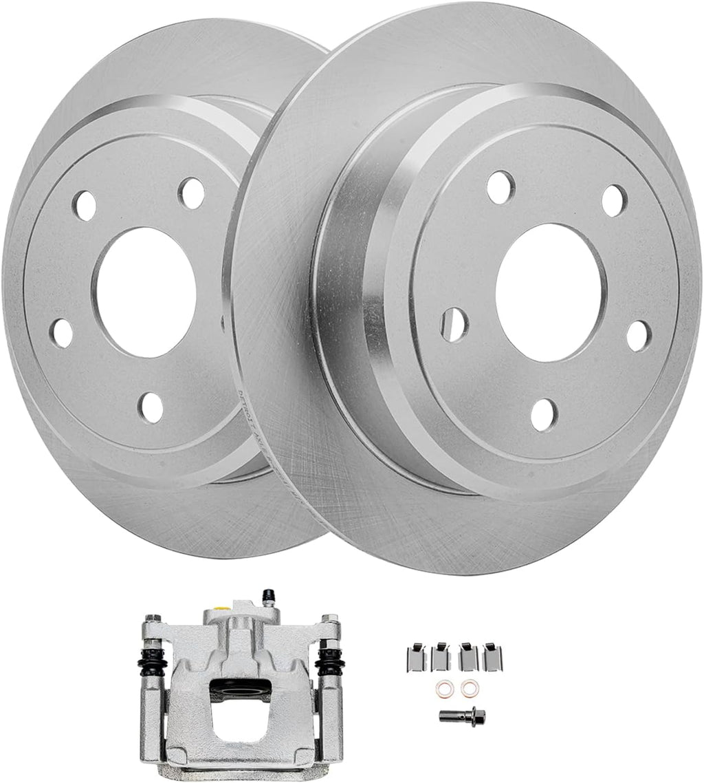Detroit Axle - Rear Brake Kit for 2007-2017 Jeep Wrangler, 2018 Wrangler JK, Disc Brakes Rotors Driver Side Brake Caliper 2008 2009 2010 2011 2012 2013 2014 2015 2016 Replacement [12.44' inch Rotor]