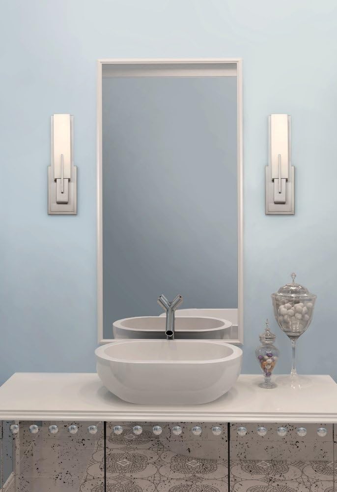 Possini Euro Design Midtown Modern Wall Light Sconce Satin Nickel Hardwired 4 1/2' Wide Fixture White Glass Rectangular Shade for Bedroom Bathroom Bedside Living Room Home Hallway Dining Kitchen