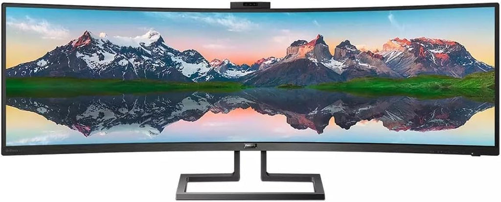 PHILIPS Brilliance 499P9H 49' SuperWide Curved Monitor, Dual QHD 5120x1440 32:9, USB-C Docking, KVM Switch, HDMI/DisplayPort, Windows Hello Pop-Up Webcam, SmartErgoBase, LightSensor (Renewed)