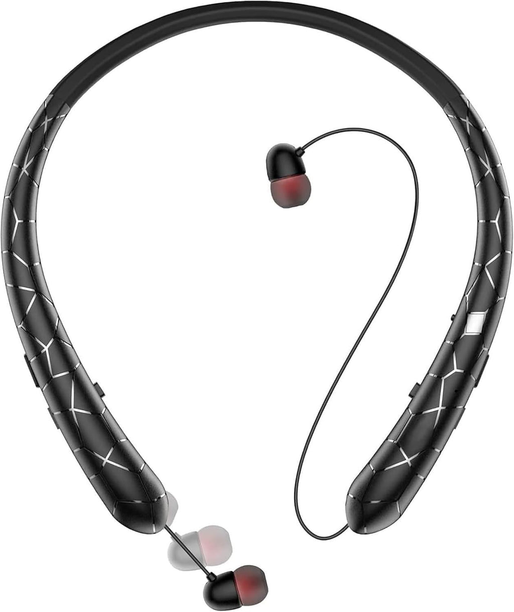 Retractable Neckband Bluetooth Headphones Auto Retractable Earbuds Wireless Earphones with 14Hrs HD Playtime, IPX5 Waterproof, CVC8.0 Noise Cancellation Mic for Crystal Clear Calls, Ideal for Exercise
