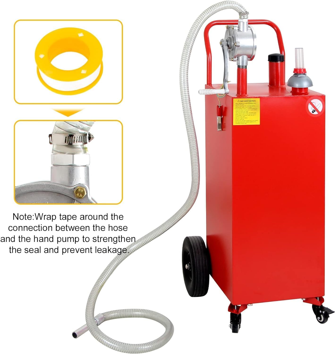 Gas Caddy Fuel Tank Gasoline container Diesel portable gas tank w/pump Rolling & Solid Rubber Wheels for Weeder,Snow blower,Pickup truck,ATV,Water Scooter,Yacht,UTV,Motorcycle (35 Gallon Red)