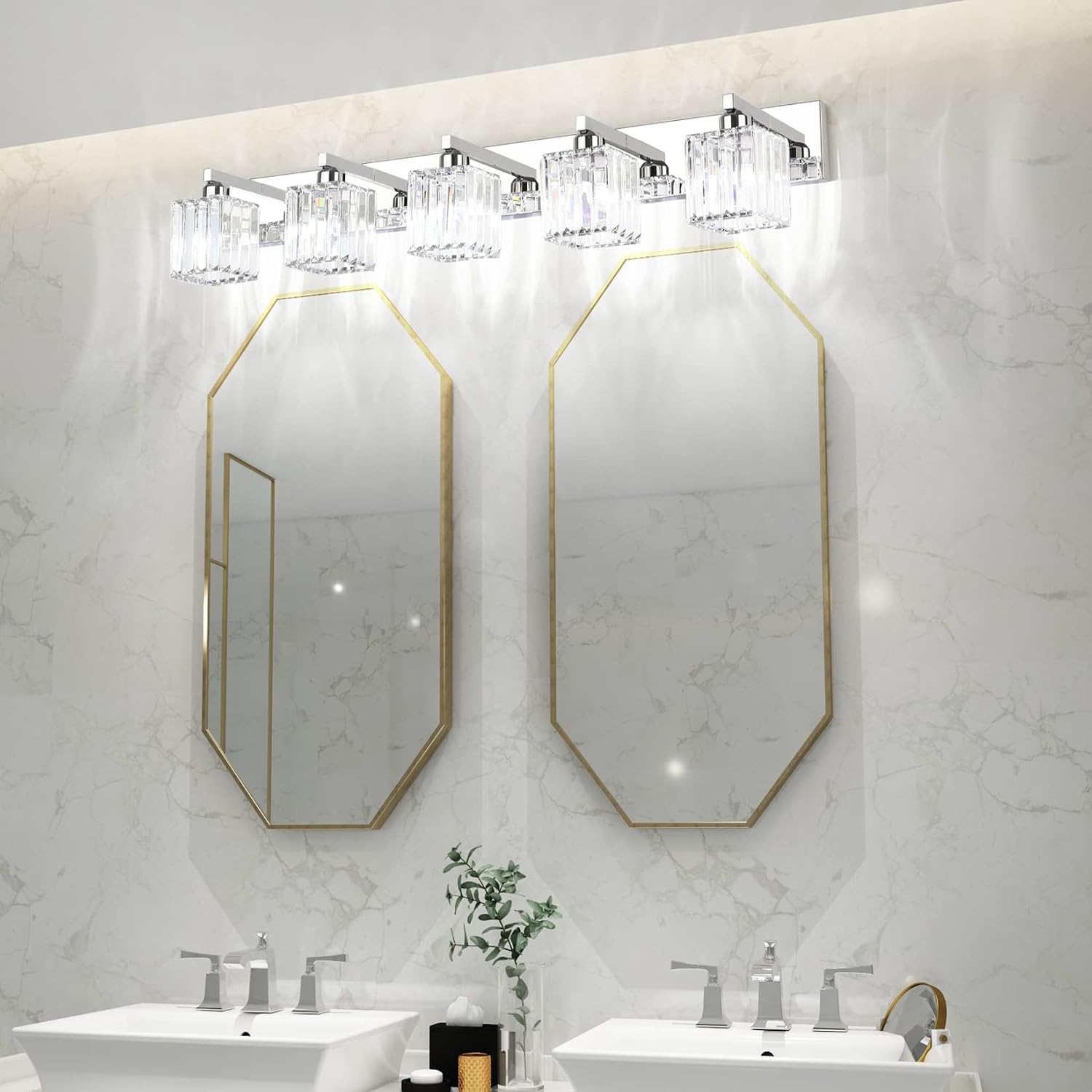 Aipsun Bathroom Light Fixtures Modern Vanity Light for Bathroom Crystal Chrome Vanity Light 5 Light (Exclude Bulb)