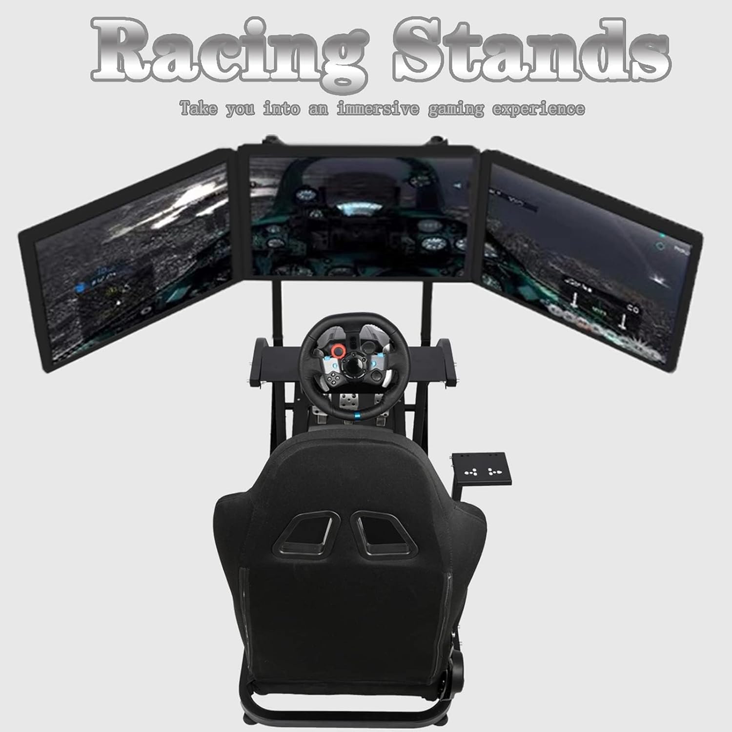 Marada Racing Simulator Cockpit Stand with TV Bracket Mounting Holes Fit for Logitech G923 G27 G920,for Fanatec,for Thrustmaster T300, Sim Racing Cockpit, No Steering Wheel Pedal TV Seat Monitor Stand