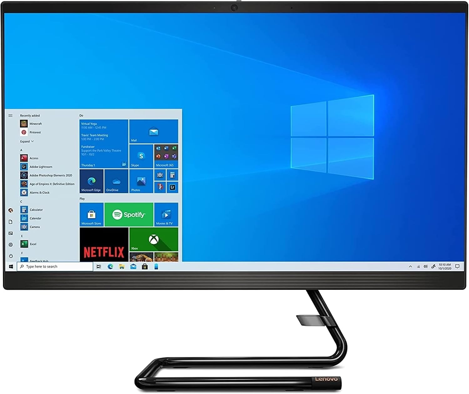 Lenovo IdeaCentre AIO 3i 24' All-in-One Computer, Intel Core i3-10100T, FHD Display, 8GB RAM, 1TB HDD, 256GB SSD, DVD RW Drive, Windows 10