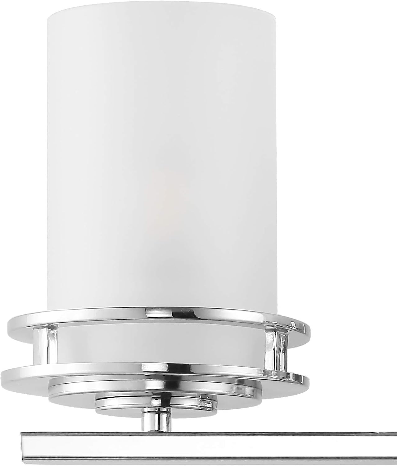 JONATHAN Y 32' Chrome Modern LED Vanity Light, 4-Light Art Deco Wall Sconce Fixture for Bathroom Mirror, with Frosted White Glass Shade, Dimmable, LED Bulb Included (JYL7487A)