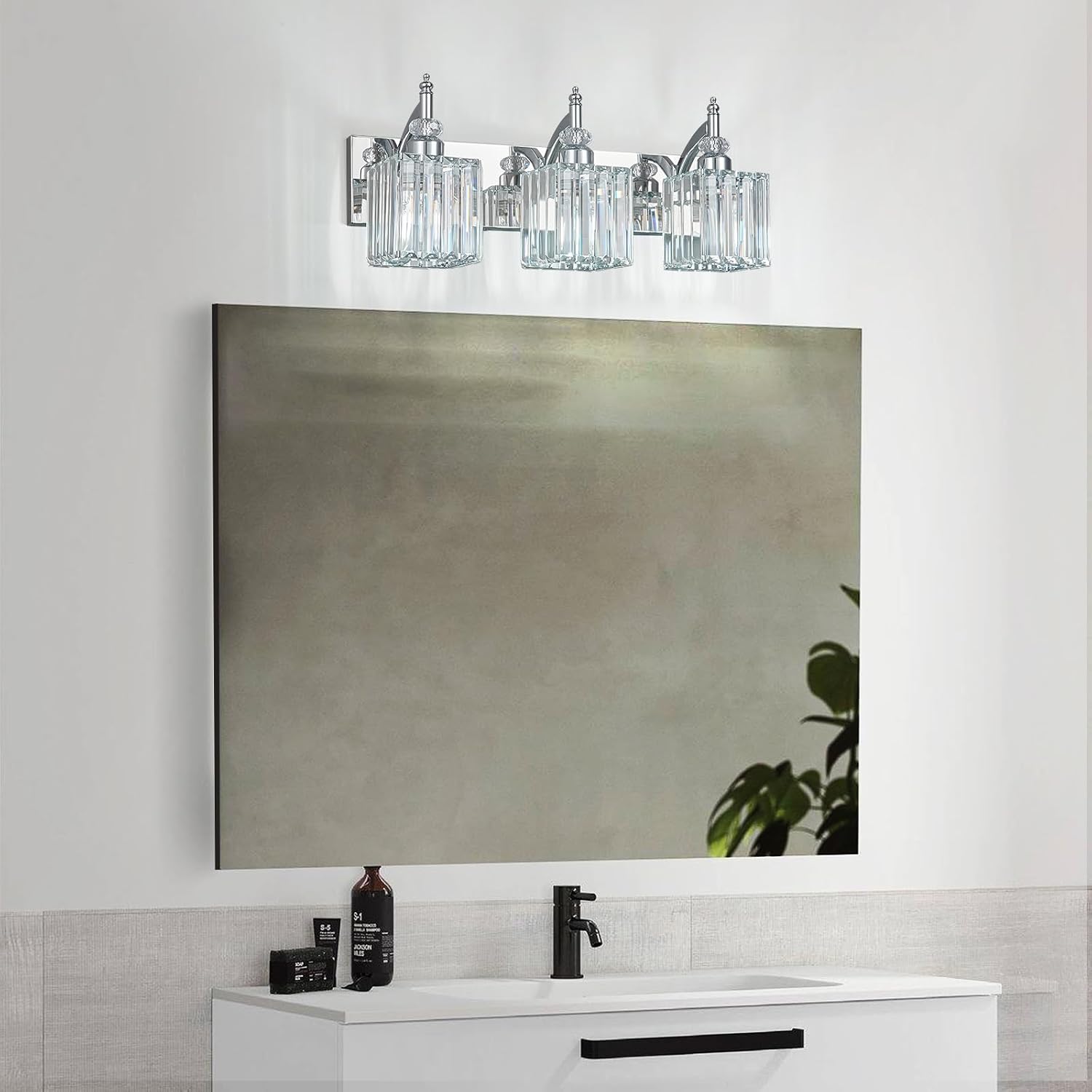 Modern Bathroom Vanity Light 3-Light Chrome Crystal Light Fixtures Over Mirror for Bathroom Wall Sconce